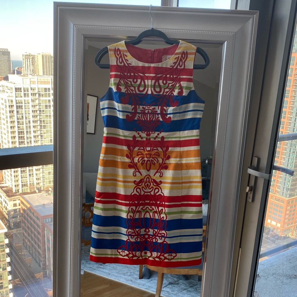 Anthropologie sheath dress w embroidery.